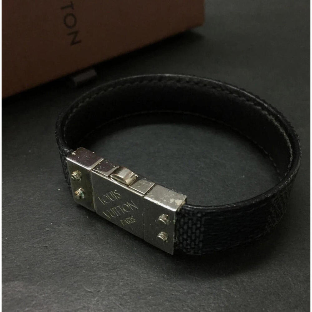 LOUIS VUITTON With Box! Bracelet Check It Damier Graphite Gray Reversible Black